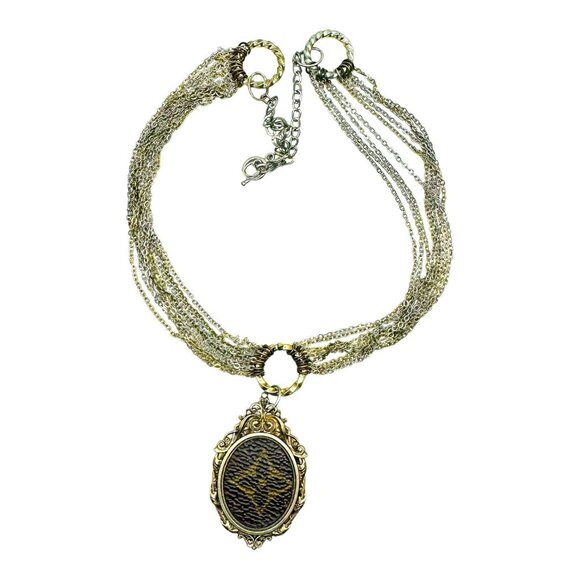 Custom Made Lux Pendant Upcycled w/ Vintage Layered Mixed Metals Chain Necklace - Picture 2 of 8